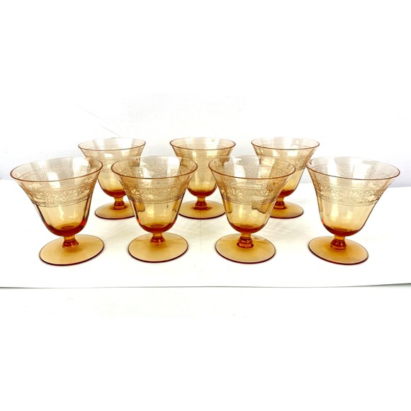 Fostoria Other - Fostoria Royal Amber Cordial Glasses 3.5" Tall Set of 7 Champagne Glasses Lovely